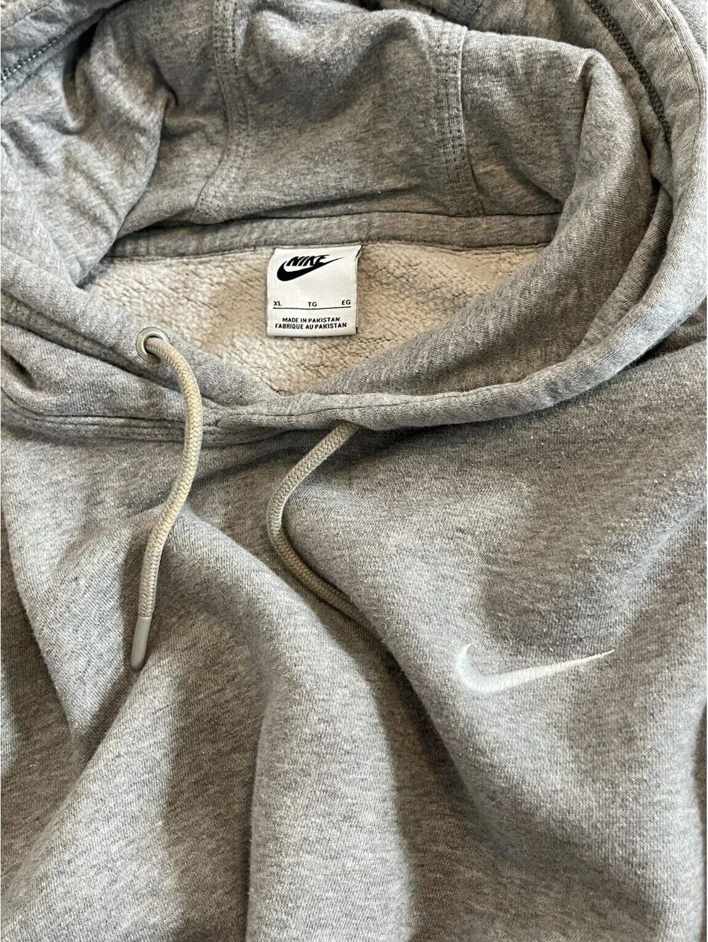 Nike Small Swoosh Hoodie Gray Pullover Fleece Sweatshirt Men's XL